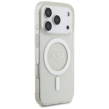 Θήκη MagSafe για Apple iPhone 17 Pro Max, Guess, IML Glitter με Λουράκι Περλών, Διάφανη