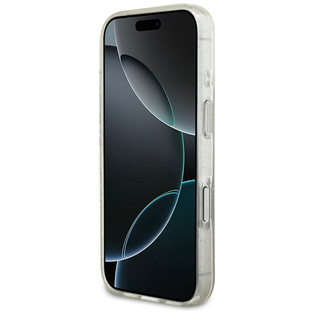 Θήκη MagSafe για Apple iPhone 17 Pro Max, Guess, IML Glitter με Λουράκι Περλών, Διάφανη