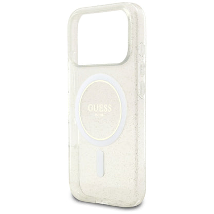 Θήκη MagSafe για Apple iPhone 17 Pro Max, Guess, IML Glitter με Λουράκι Περλών, Διάφανη