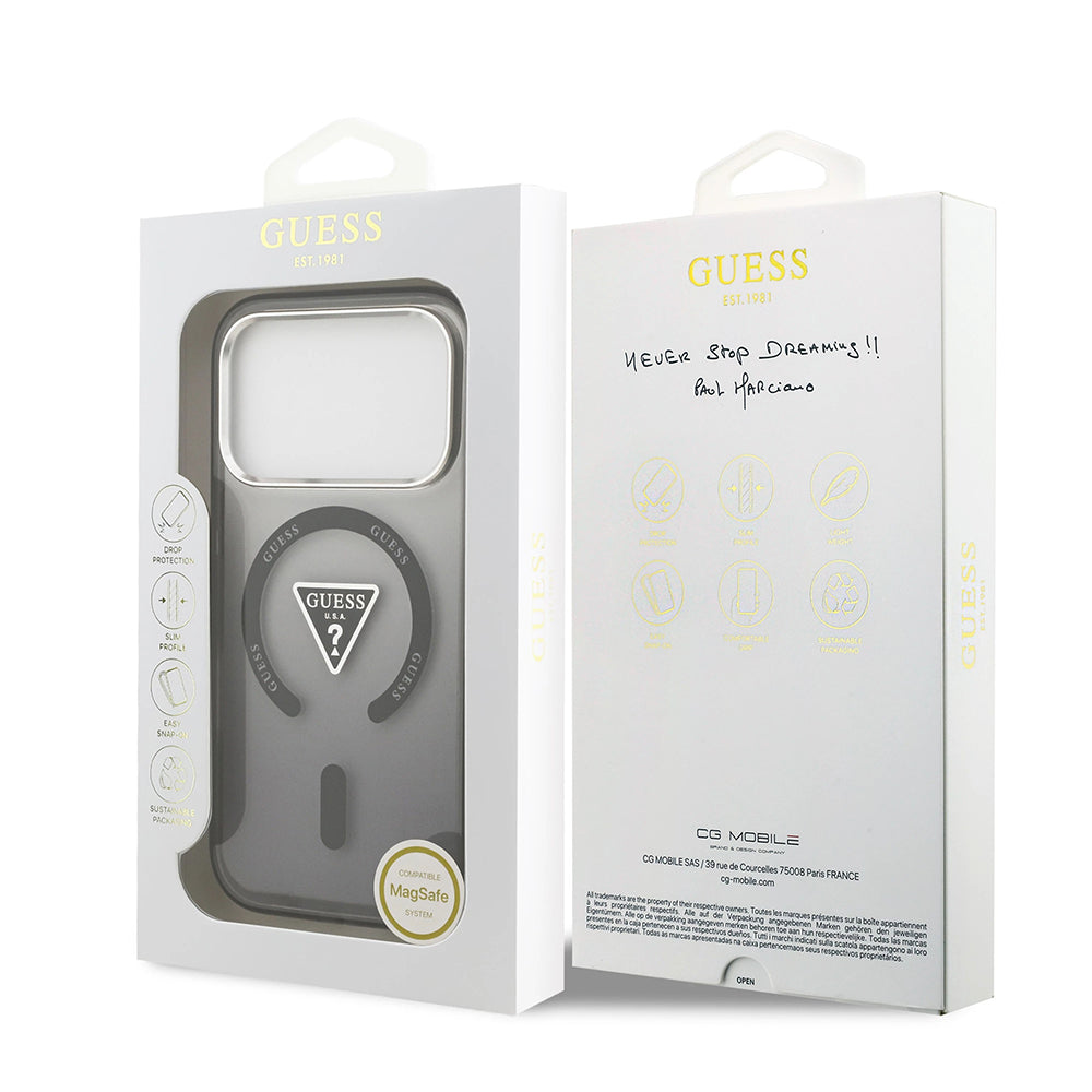 Θήκη MagSafe για Apple iPhone 17 Pro Max, Guess, IML Gradient Triangle Logo, Μαύρη Ασημί