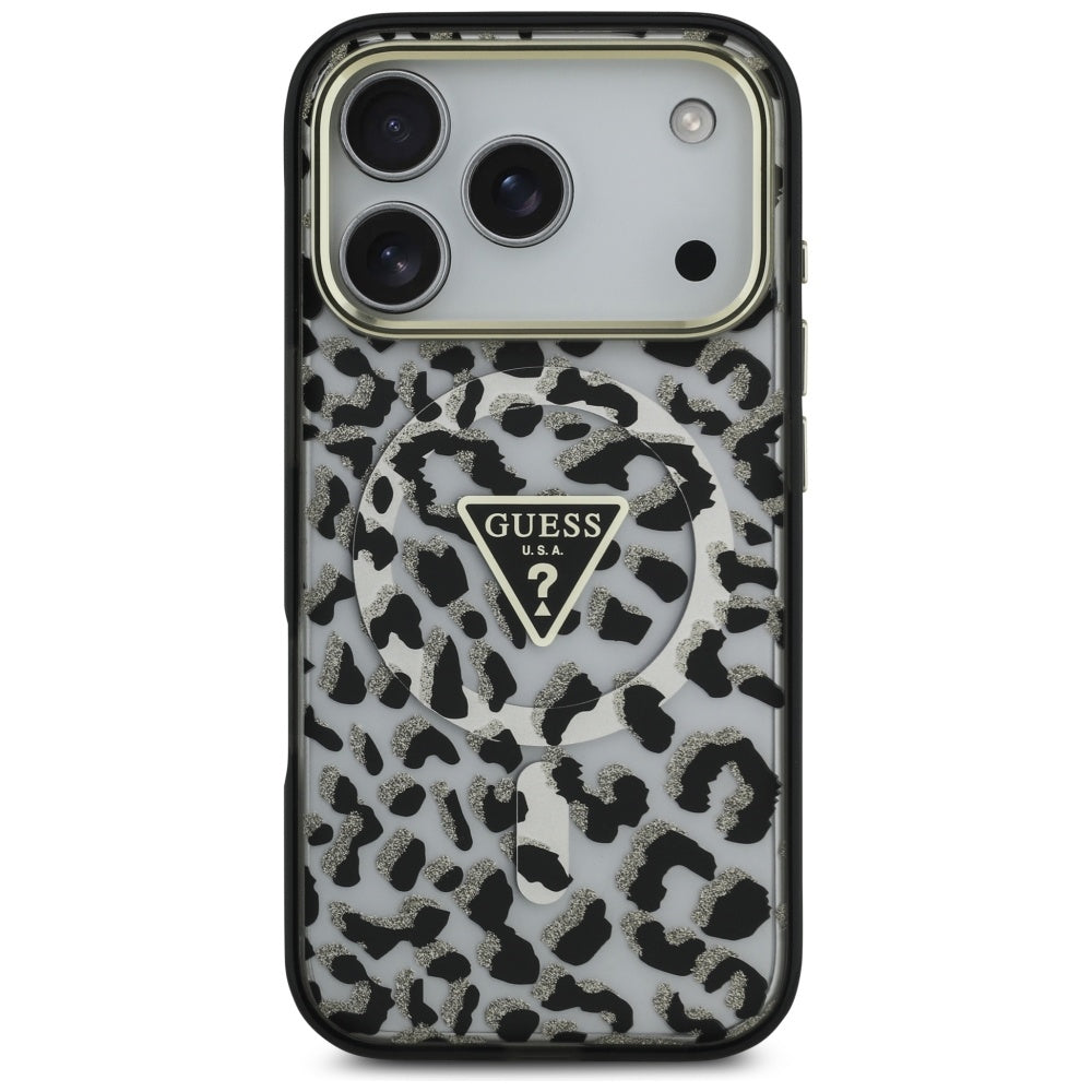 Θήκη MagSafe για Apple iPhone 17 Pro Max, Guess, Leopard Glitter, Μαύρη