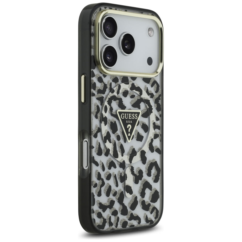 Θήκη MagSafe για Apple iPhone 17 Pro Max, Guess, Leopard Glitter, Μαύρη