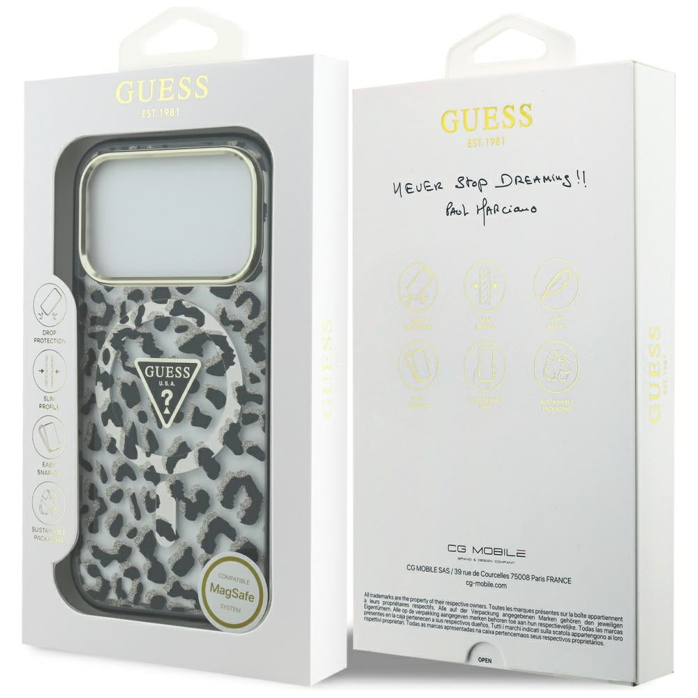 Θήκη MagSafe για Apple iPhone 17 Pro Max, Guess, Leopard Glitter, Μαύρη