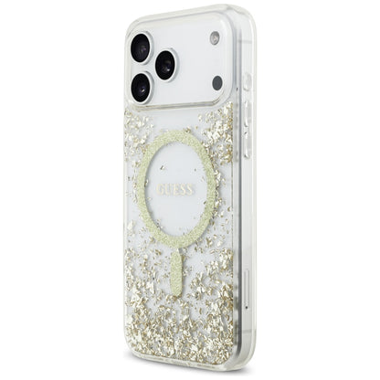 Θήκη MagSafe για Apple iPhone 17 Pro Max, Guess, Resin Bottom Glitter, Χρυσή