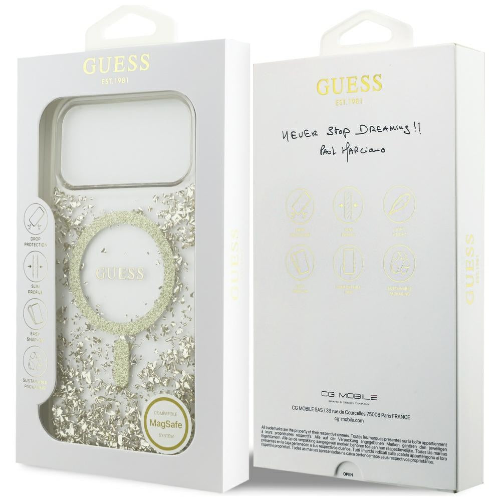 Θήκη MagSafe για Apple iPhone 17 Pro Max, Guess, Resin Bottom Glitter, Χρυσή