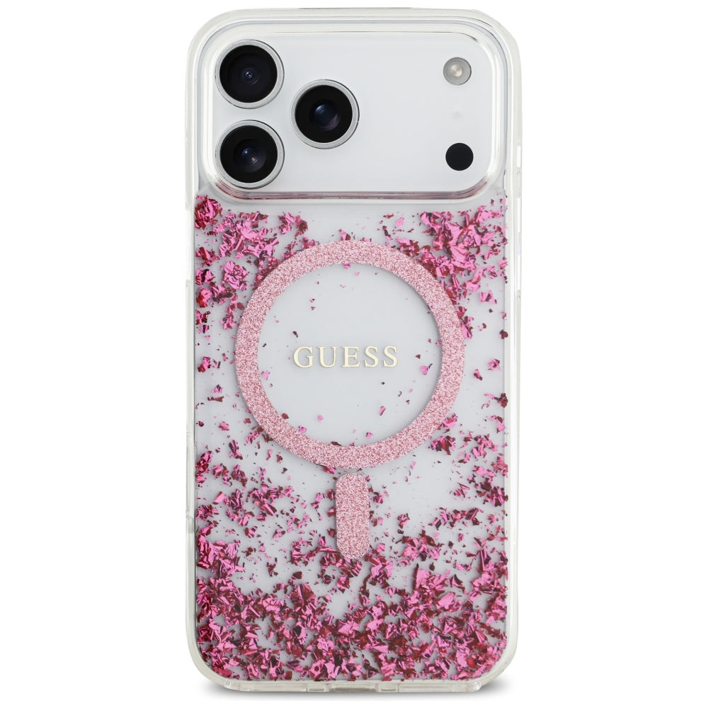 Θήκη MagSafe για Apple iPhone 17 Pro Max, Guess, Resin Bottom Glitter, Ροζ