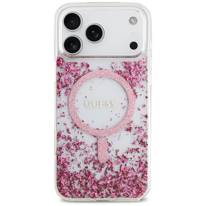 Θήκη MagSafe για Apple iPhone 17 Pro Max, Guess, Resin Bottom Glitter, Ροζ
