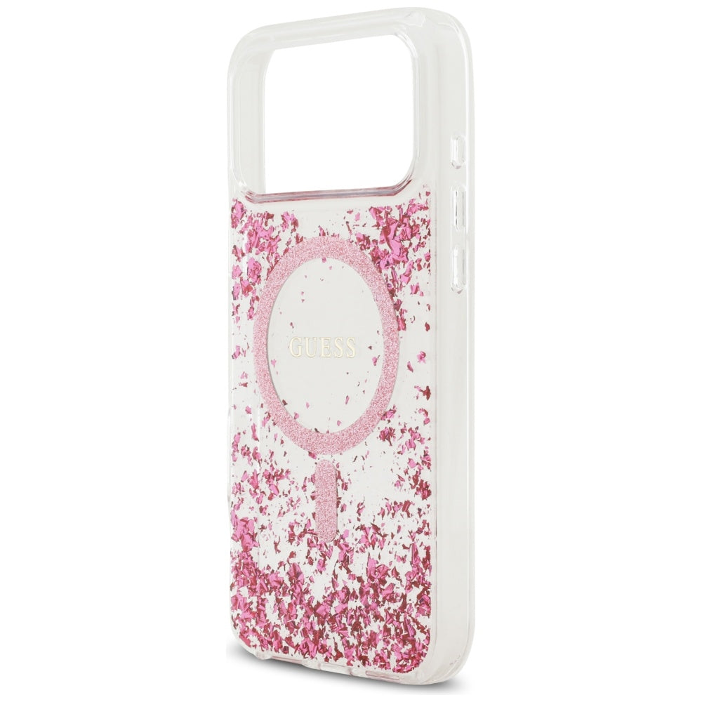 Θήκη MagSafe για Apple iPhone 17 Pro Max, Guess, Resin Bottom Glitter, Ροζ