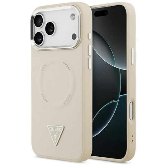 Θήκη MagSafe για Apple iPhone 17 Pro Max, Guess, Triangle Logo, Μπεζ Ασημί