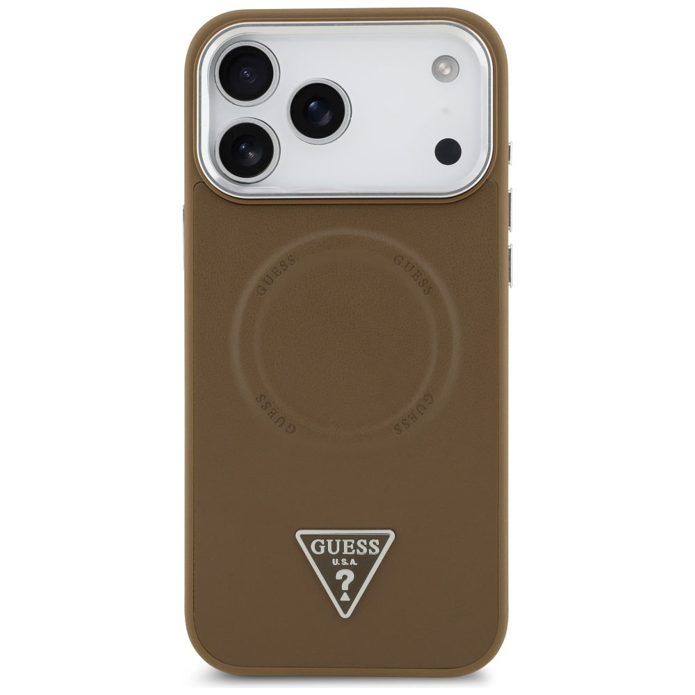 MagSafe Case for Apple iPhone 17 Pro Max, Guess, Triangle Logo, Silver Brown