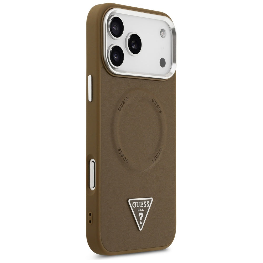 MagSafe Case for Apple iPhone 17 Pro Max, Guess, Triangle Logo, Silver Brown