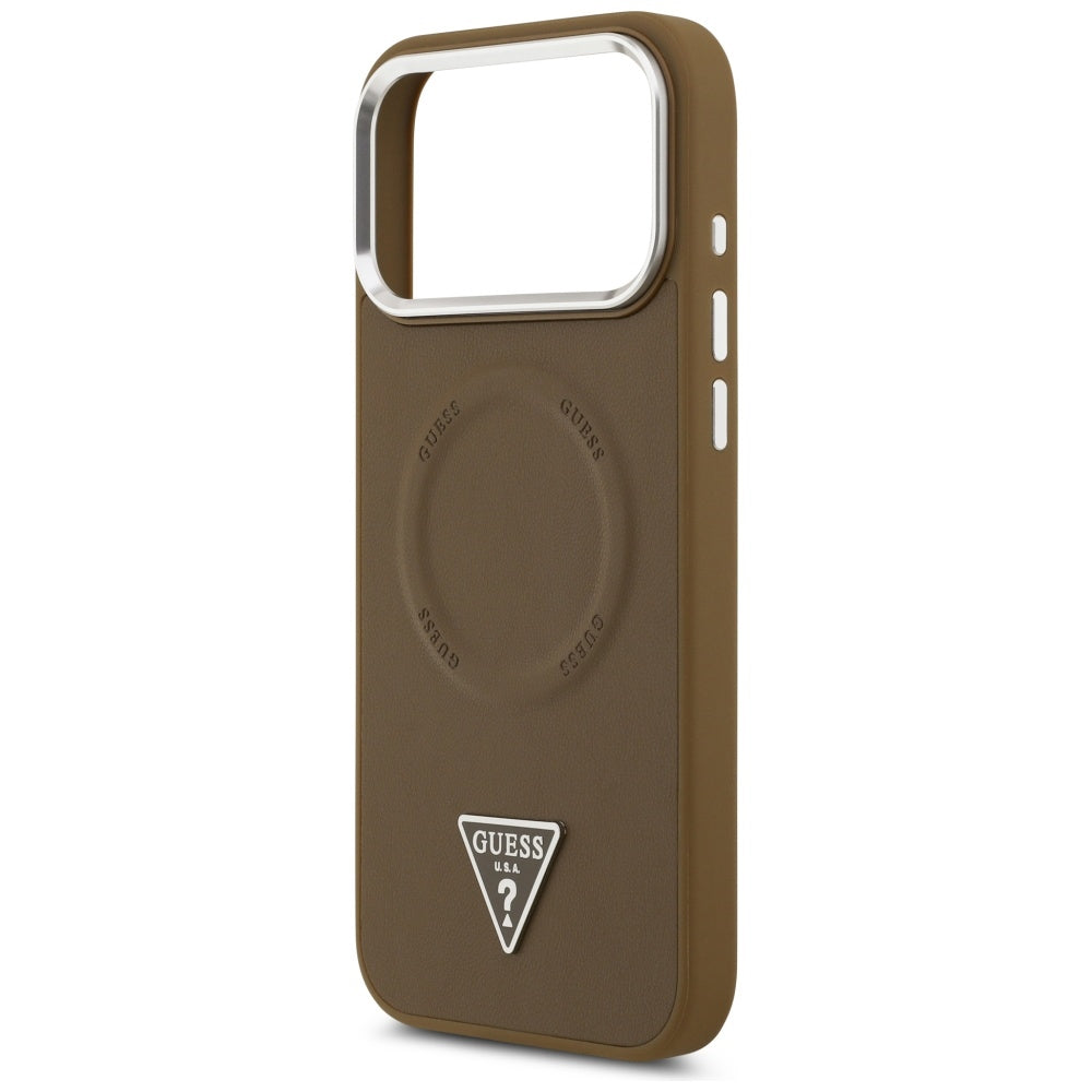 MagSafe Case for Apple iPhone 17 Pro Max, Guess, Triangle Logo, Silver Brown