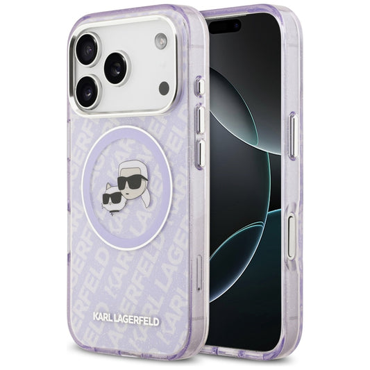 Θήκη MagSafe για Apple iPhone 17 Pro Max, Karl Lagerfeld, IML Glitter Karl & Choupette`s Heads, Μοβ