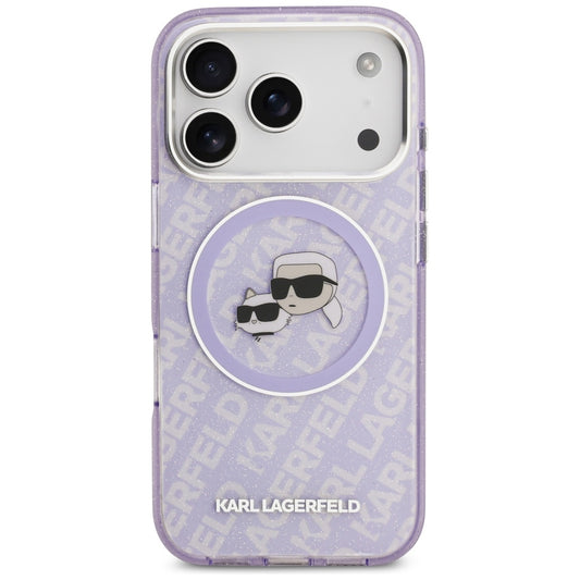 Θήκη MagSafe για Apple iPhone 17 Pro Max, Karl Lagerfeld, IML Glitter Karl & Choupette`s Heads, Μοβ