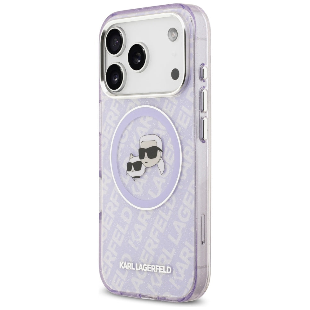 Θήκη MagSafe για Apple iPhone 17 Pro Max, Karl Lagerfeld, IML Glitter Karl & Choupette`s Heads, Μοβ