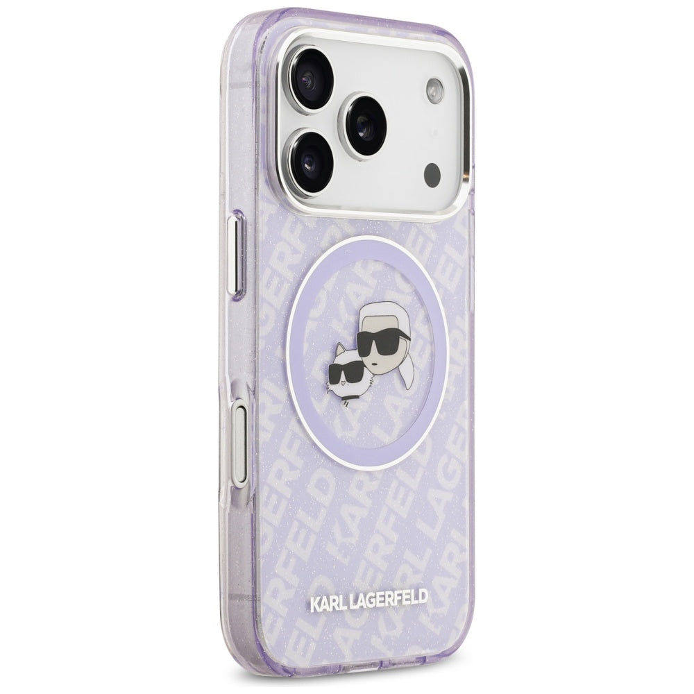 Θήκη MagSafe για Apple iPhone 17 Pro Max, Karl Lagerfeld, IML Glitter Karl & Choupette`s Heads, Μοβ