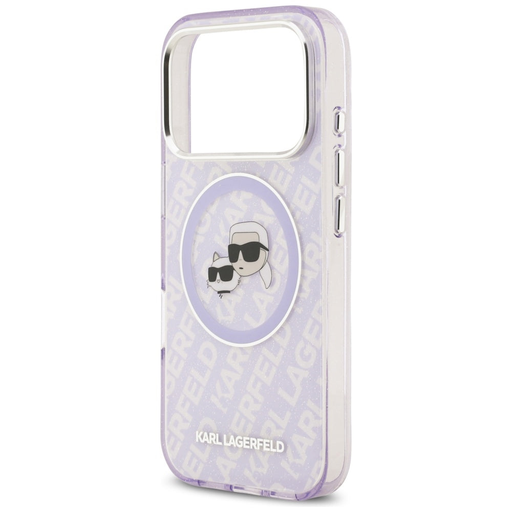 Θήκη MagSafe για Apple iPhone 17 Pro Max, Karl Lagerfeld, IML Glitter Karl & Choupette`s Heads, Μοβ