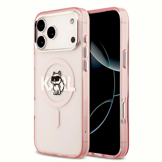 Θήκη MagSafe για Apple iPhone 17 Pro Max, Karl Lagerfeld, IML Sketch Logo Choupette, Ροζ