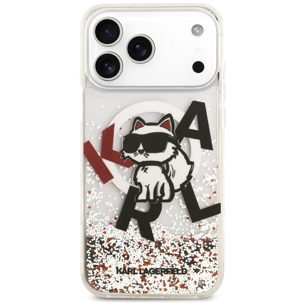 Θήκη MagSafe για Apple iPhone 17 Pro Max, Karl Lagerfeld, Liquid Glitter Logo Choupette, Διαφανής