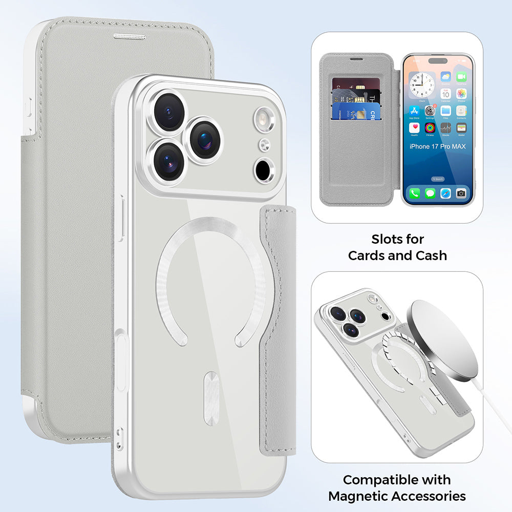 Θήκη MagSafe για Apple iPhone 17 Pro Max, Techsuit, SmartMag Book, Γκρι