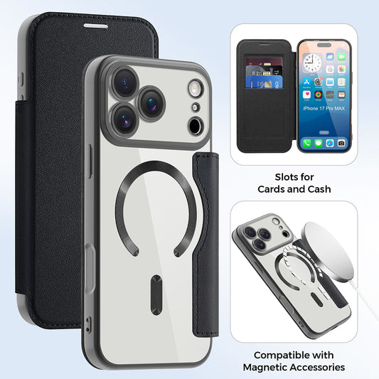 Θήκη MagSafe για Apple iPhone 17 Pro Max, Techsuit, SmartMag Book, Μαύρη