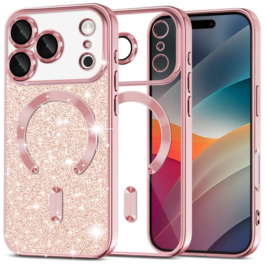 MagSafe Case for Apple iPhone 17 Pro, Techsuit, Luxury Glitter, Pink Gold