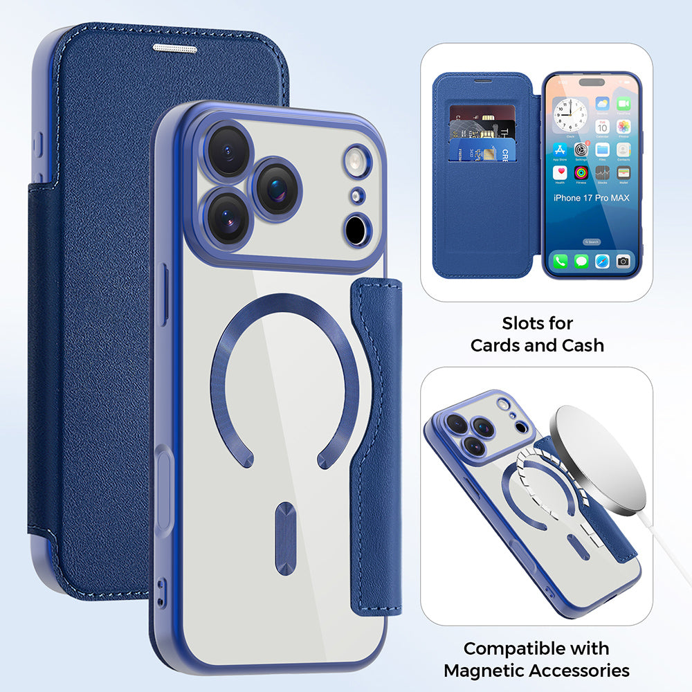 Θήκη MagSafe για Apple iPhone 17 Pro, Techsuit, SmartMag Book, Μπλε