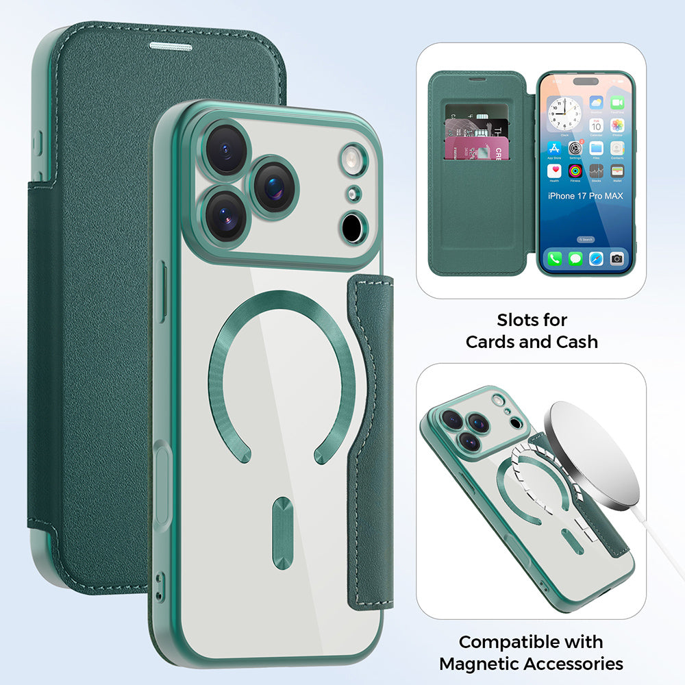 Θήκη MagSafe για Apple iPhone 17 Pro, Techsuit, SmartMag Book, Πράσινο