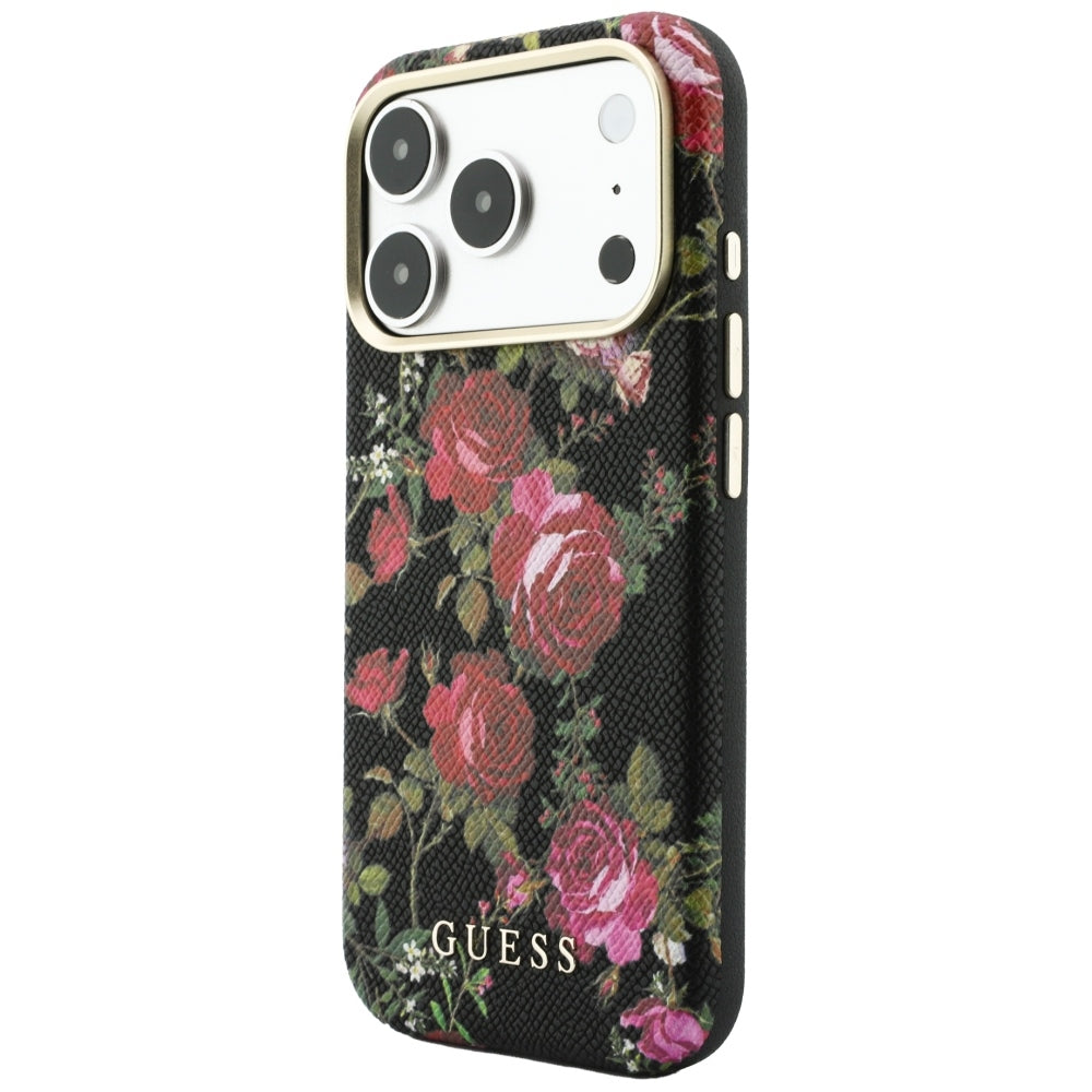 Θήκη MagSafe για Apple iPhone 18 Pro / 17 Pro, Guess, Blossom Roses Print, Μαύρη