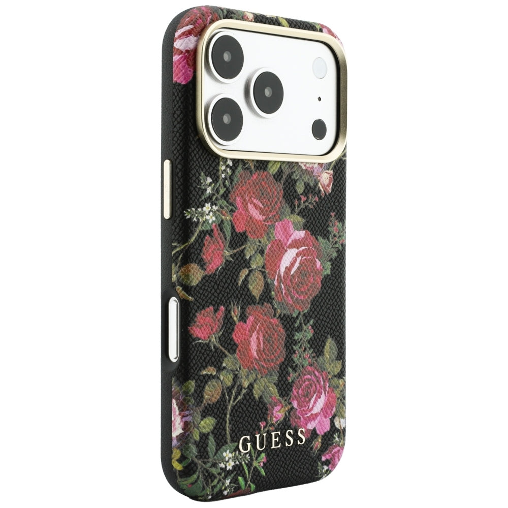 Θήκη MagSafe για Apple iPhone 18 Pro / 17 Pro, Guess, Blossom Roses Print, Μαύρη