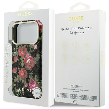 Θήκη MagSafe για Apple iPhone 18 Pro / 17 Pro, Guess, Blossom Roses Print, Μαύρη