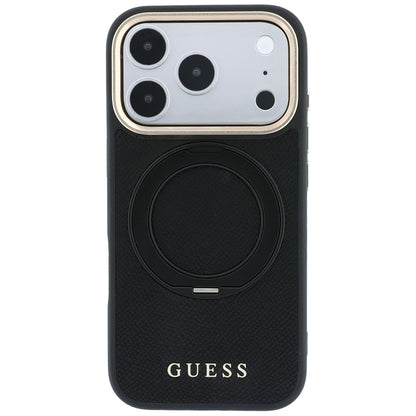 MagSafe Case for Apple iPhone 18 Pro / 17 Pro, Guess, Grained Ring Stand 360 Classic, Black