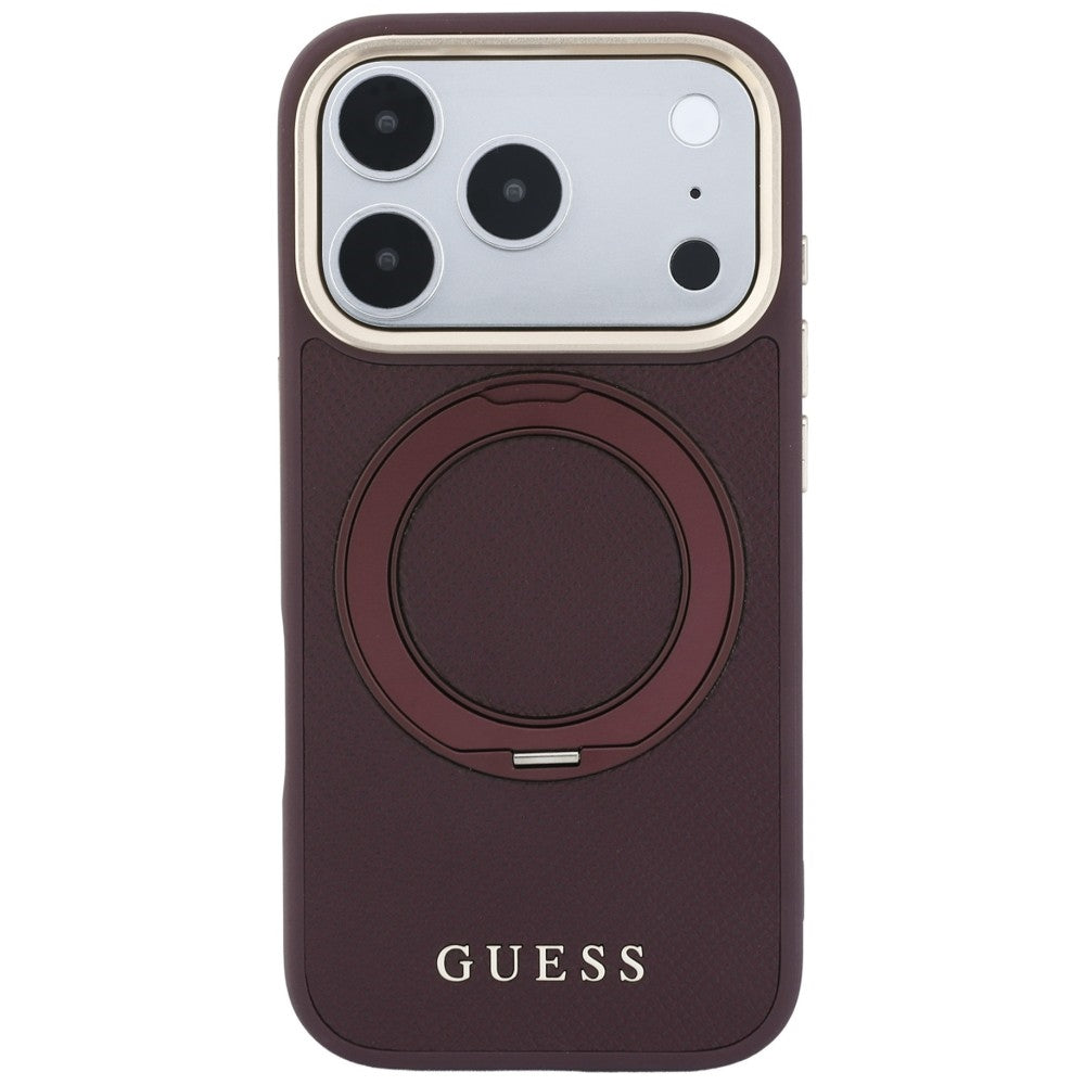 Θήκη MagSafe για Apple iPhone 18 Pro / 17 Pro, Guess, Grained Ring Stand 360 Classic, Μπορντό