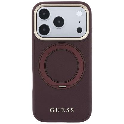 Θήκη MagSafe για Apple iPhone 18 Pro / 17 Pro, Guess, Grained Ring Stand 360 Classic, Μπορντό