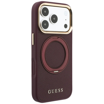 Θήκη MagSafe για Apple iPhone 18 Pro / 17 Pro, Guess, Grained Ring Stand 360 Classic, Μπορντό