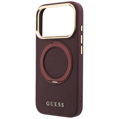Θήκη MagSafe για Apple iPhone 18 Pro / 17 Pro, Guess, Grained Ring Stand 360 Classic, Μπορντό