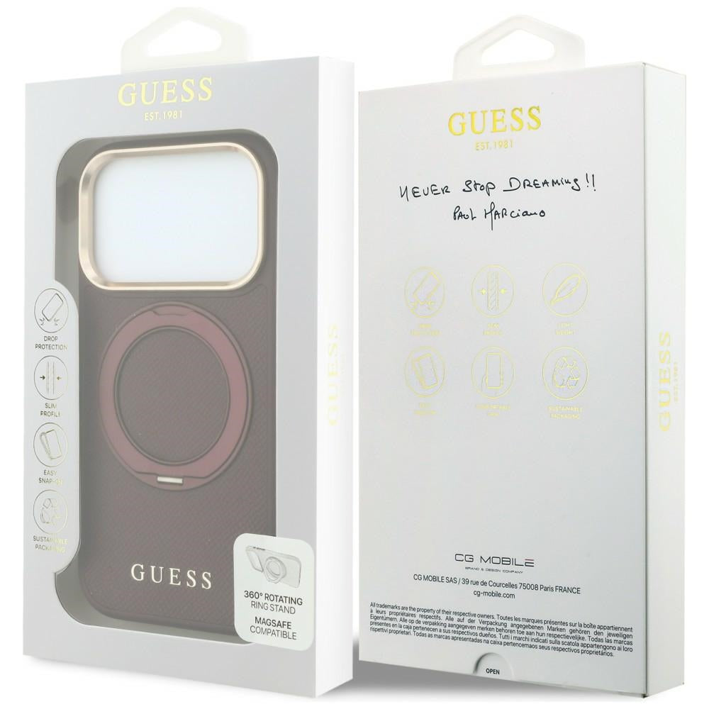 Θήκη MagSafe για Apple iPhone 18 Pro / 17 Pro, Guess, Grained Ring Stand 360 Classic, Μπορντό