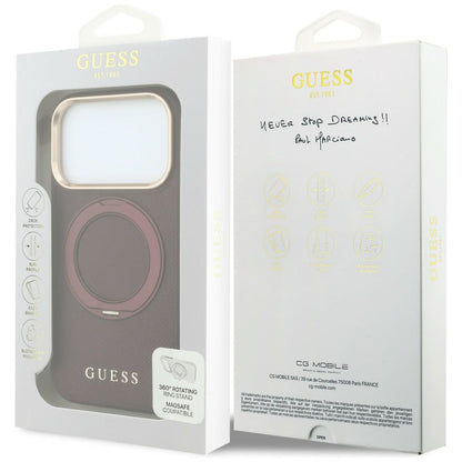 Θήκη MagSafe για Apple iPhone 18 Pro / 17 Pro, Guess, Grained Ring Stand 360 Classic, Μπορντό