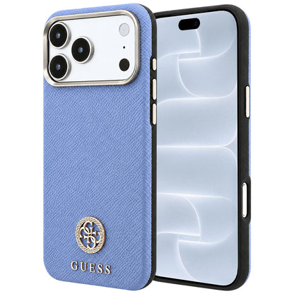 MagSafe Case for Apple iPhone 18 Pro / 17 Pro, Guess, Grained Round Strass Logo, Blue