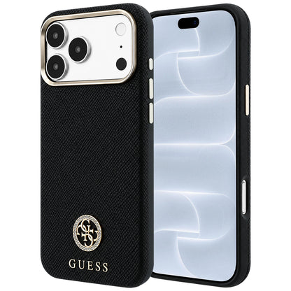 Θήκη MagSafe για Apple iPhone 18 Pro / 17 Pro, Guess, με στρογγυλό ανάγλυφο λογότυπο στρας, Μαύρη
