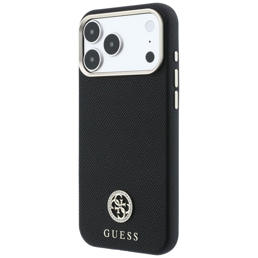 Θήκη MagSafe για Apple iPhone 18 Pro / 17 Pro, Guess, με στρογγυλό ανάγλυφο λογότυπο στρας, Μαύρη