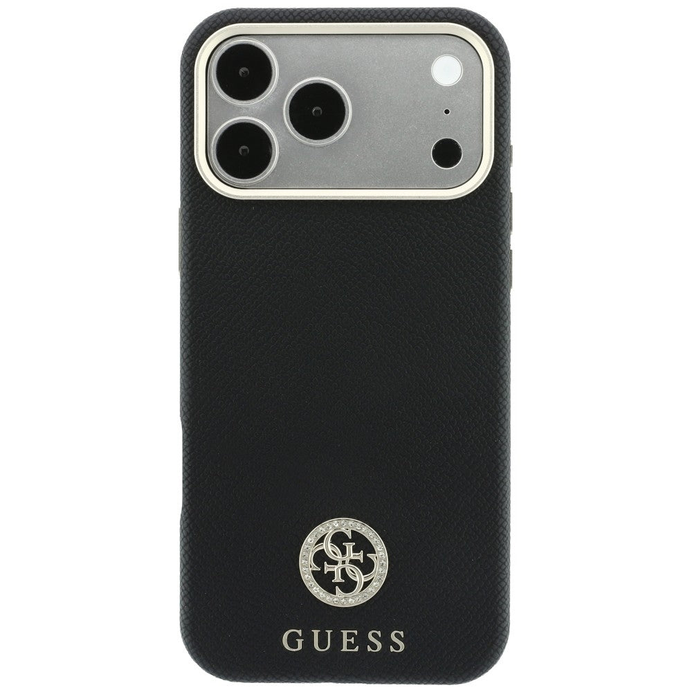 Θήκη MagSafe για Apple iPhone 18 Pro / 17 Pro, Guess, με στρογγυλό ανάγλυφο λογότυπο στρας, Μαύρη