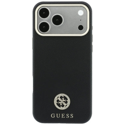 Θήκη MagSafe για Apple iPhone 18 Pro / 17 Pro, Guess, με στρογγυλό ανάγλυφο λογότυπο στρας, Μαύρη