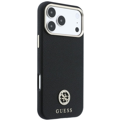 Θήκη MagSafe για Apple iPhone 18 Pro / 17 Pro, Guess, με στρογγυλό ανάγλυφο λογότυπο στρας, Μαύρη