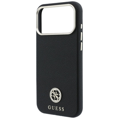 Θήκη MagSafe για Apple iPhone 18 Pro / 17 Pro, Guess, με στρογγυλό ανάγλυφο λογότυπο στρας, Μαύρη