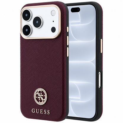 Θήκη MagSafe για Apple iPhone 18 Pro / 17 Pro, Guess, με στρογγυλό ανάγλυφο λογότυπο στρας, Βυσσινί