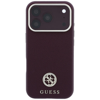 Θήκη MagSafe για Apple iPhone 18 Pro / 17 Pro, Guess, με στρογγυλό ανάγλυφο λογότυπο στρας, Βυσσινί