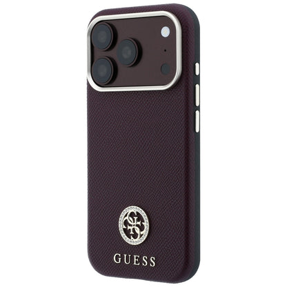 Θήκη MagSafe για Apple iPhone 18 Pro / 17 Pro, Guess, με στρογγυλό ανάγλυφο λογότυπο στρας, Βυσσινί