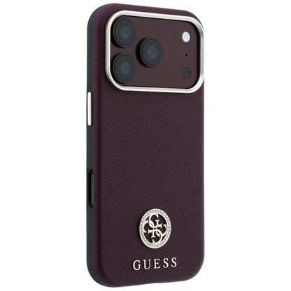 Θήκη MagSafe για Apple iPhone 18 Pro / 17 Pro, Guess, με στρογγυλό ανάγλυφο λογότυπο στρας, Βυσσινί