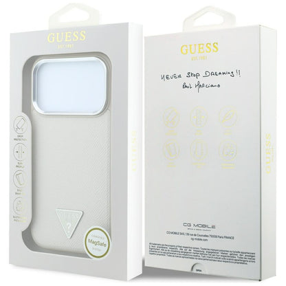 Θήκη MagSafe για Apple iPhone 18 Pro / 17 Pro, Guess, Λογότυπο Τριγώνου με Υφή, Μπεζ